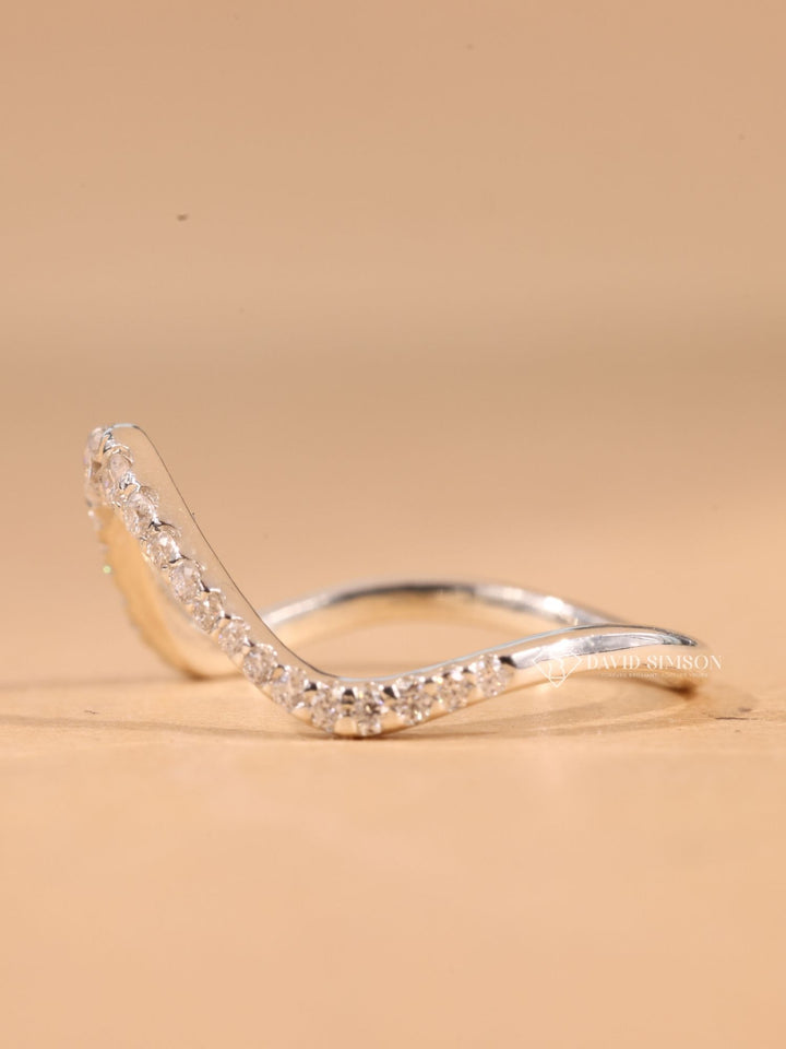 Round Cut Moissanite Diamond Unique Curved Wedding Band