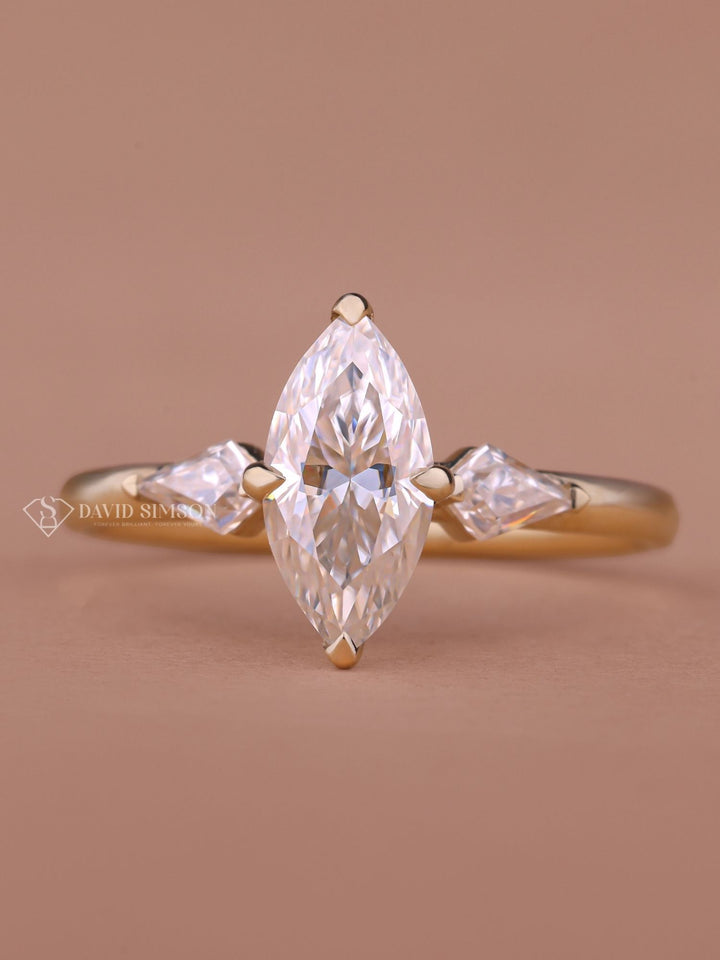 1.50CT-2.50CT Marquise Cut Moissanite Diamond Three Stone Engagement Ring