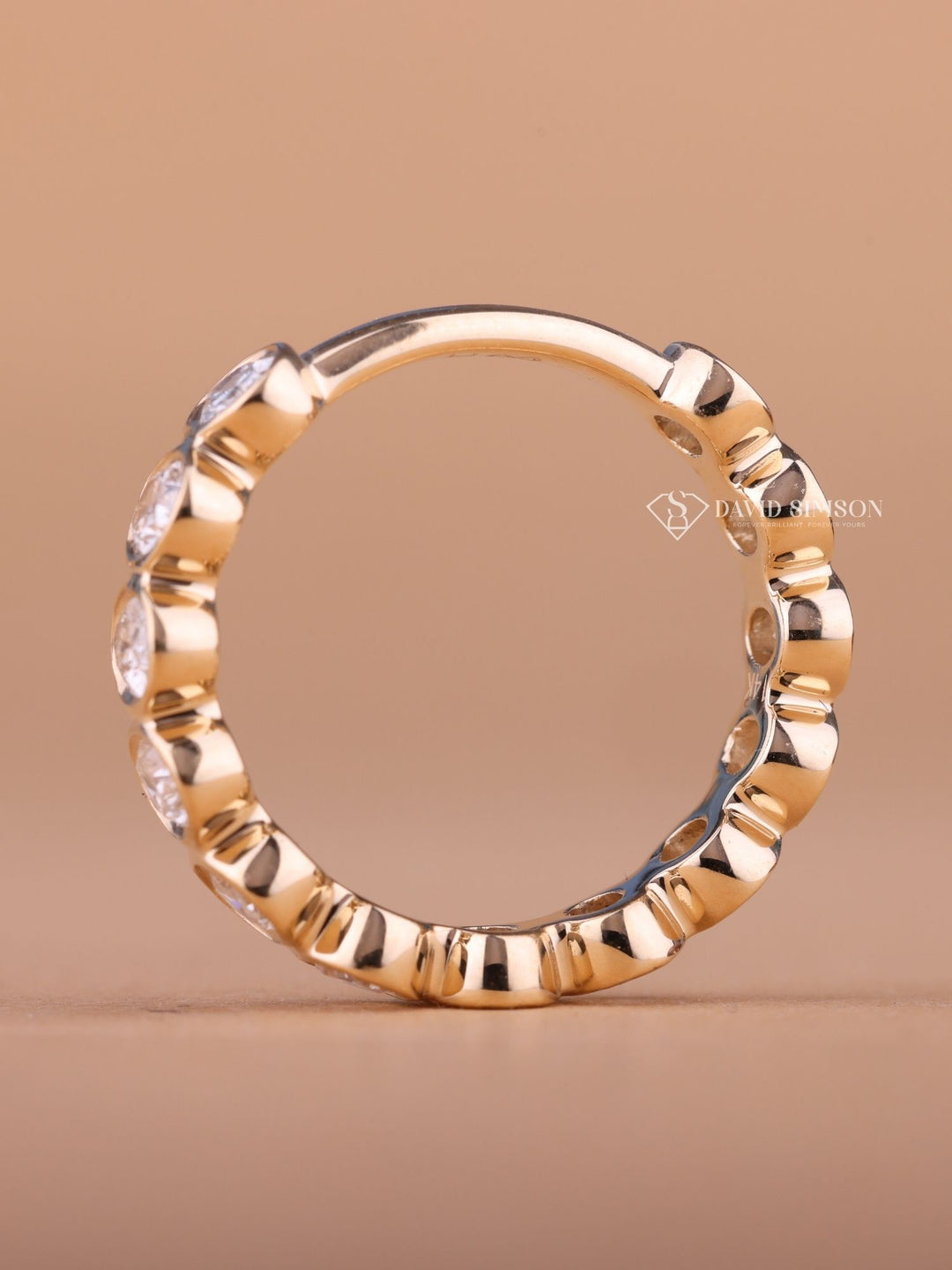 Bezel Set Oval Cut Moissanite Diamond Half Eternity Wedding Band