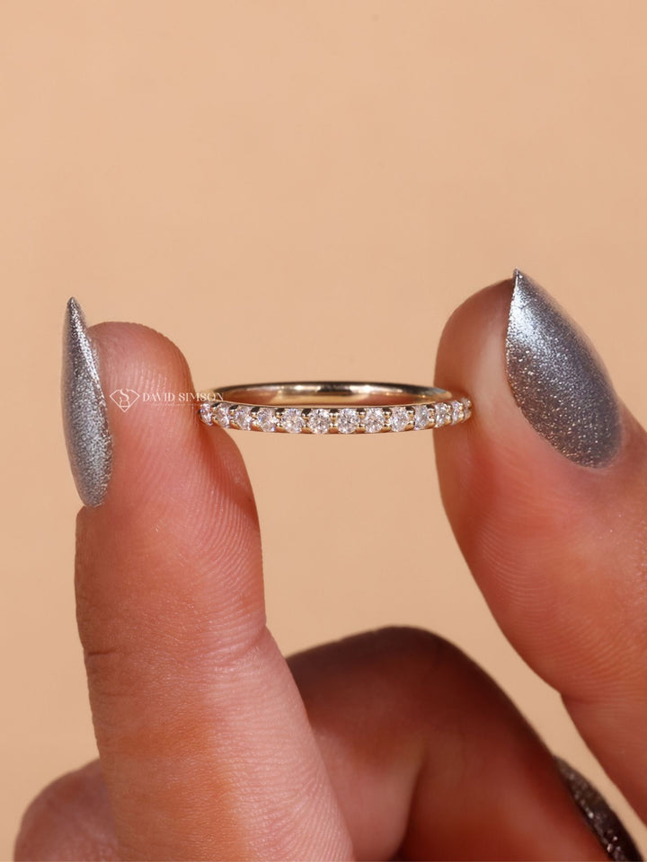 Round Cut Moissanite Diamond Stacking Half Eternity Wedding Band