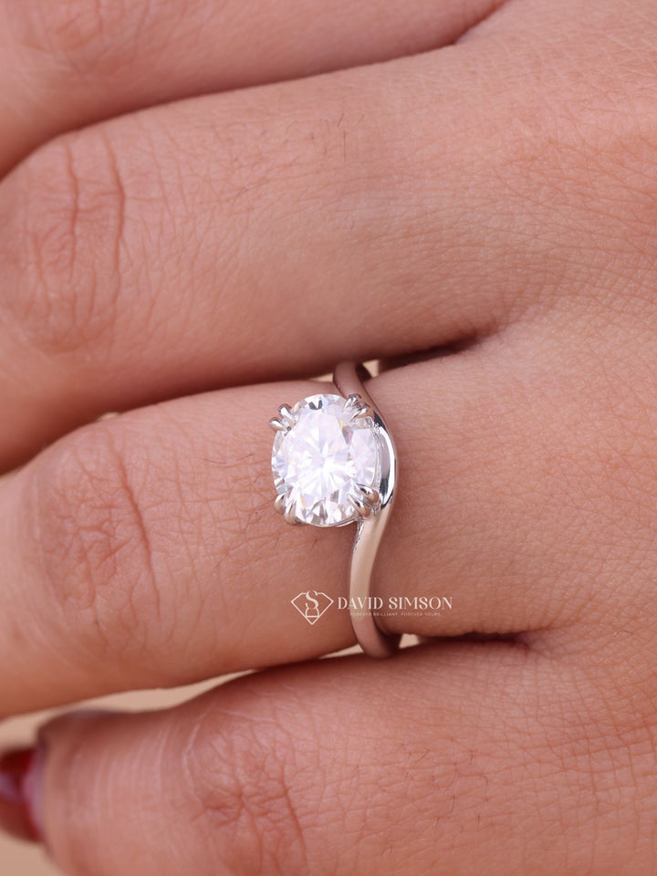 2.0CT-3.0CT East West Oval Cut Moissanite Diamond Wave Engagement Ring