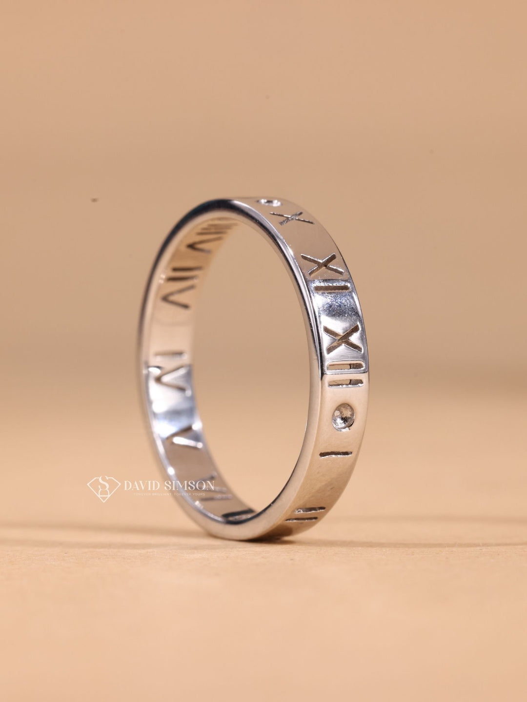 Round Cut Moissanite Diamond Plain White Gold Men's Wedding Ring