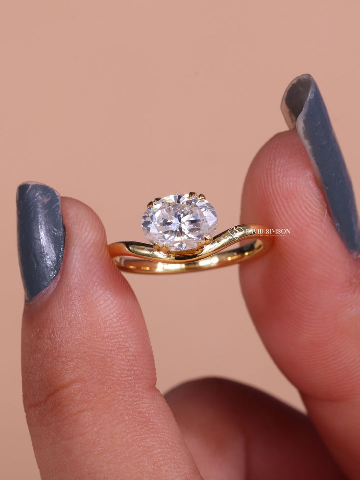 2.50CT-3.50CT East West Oval Cut Moissanite Wave Diamond Engagement Ring