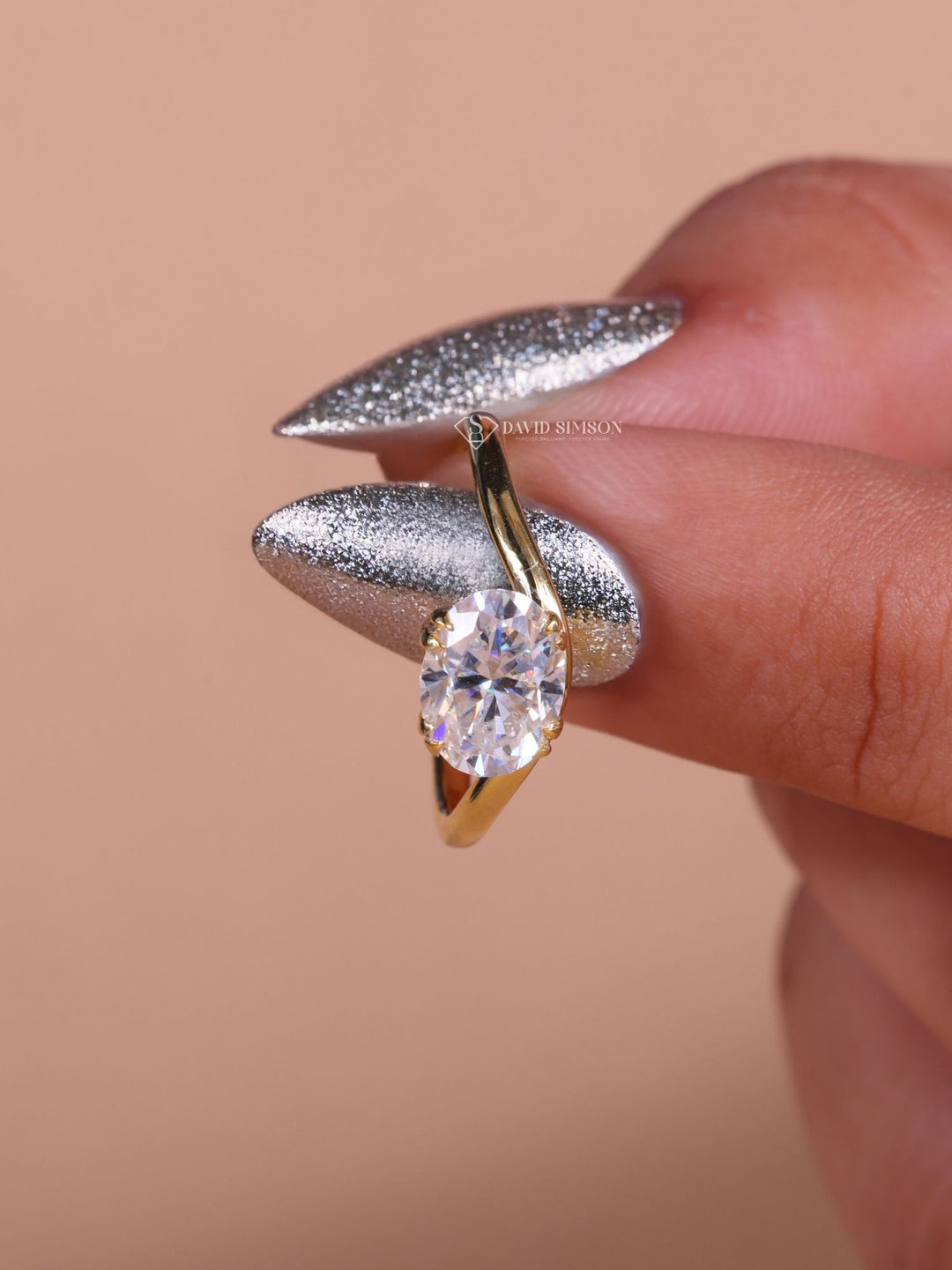 2.50CT-3.50CT East West Oval Cut Moissanite Diamond Wave Engagement Ring