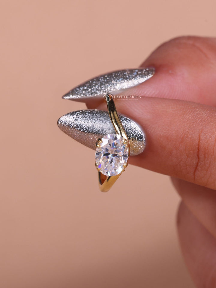 2.50CT-3.50CT East West Oval Cut Moissanite Diamond Wave Engagement Ring