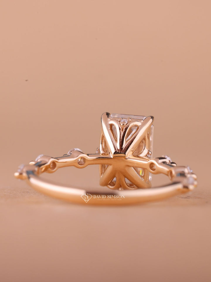 3.0CT-5.0CT Emerald Cut Moissanite Diamond Distance Pave Engagement Ring