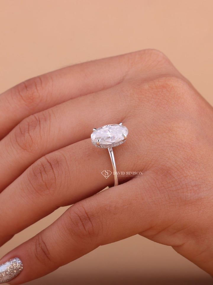 3.0CT-5.0CT Oval Cut Moissanite Diamond Hidden Halo Engagement Ring