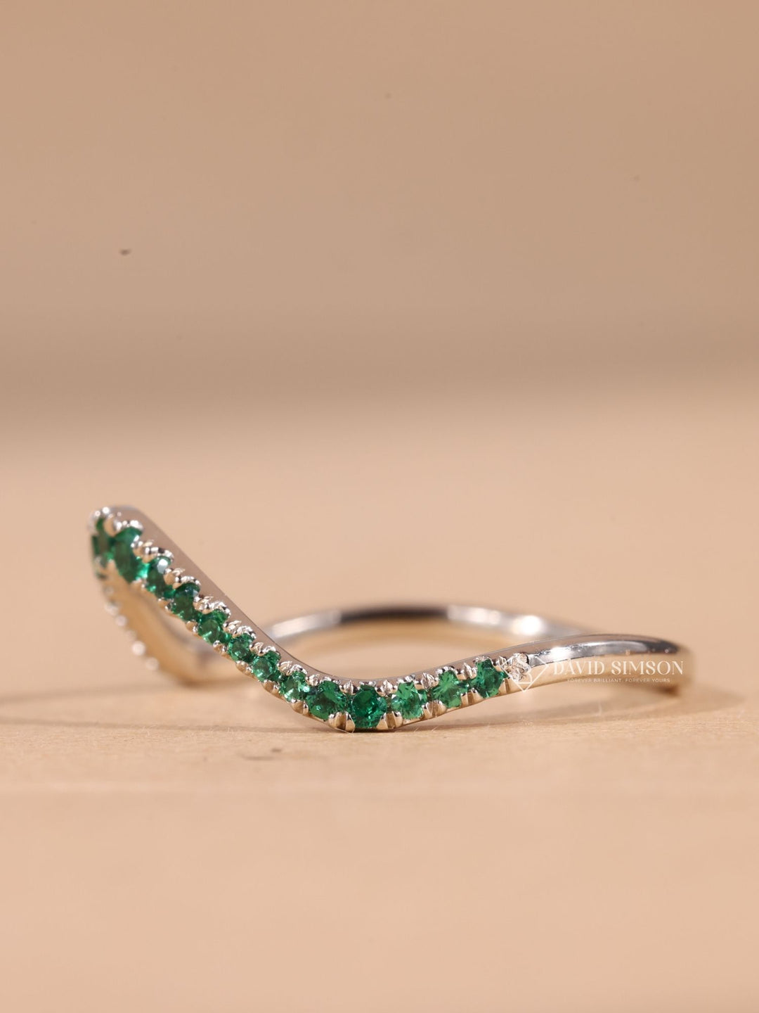 Green Round Cut Moissanite Diamond Curved Half Eternity Wedding Band