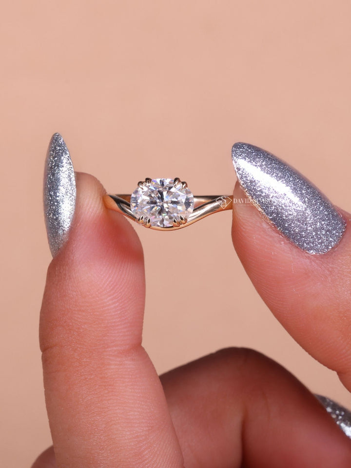 1.50CT-2.50CT East West Oval Cut Moissanite Diamond Wave Engagement Ring