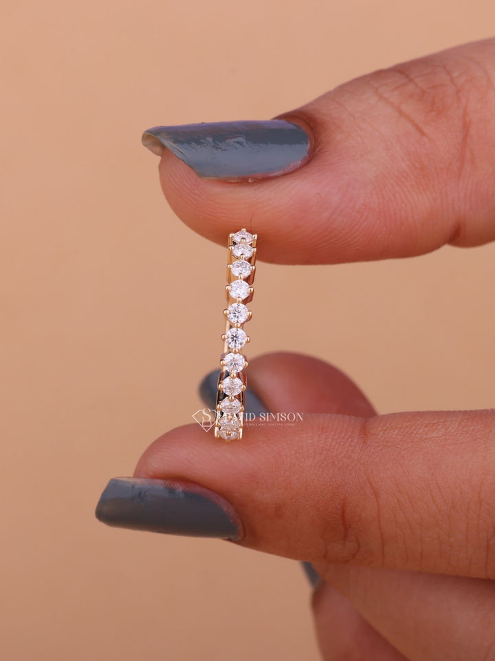 Round Cut Moissanite Diamond Half Eternity Wedding Band in 14K Gold