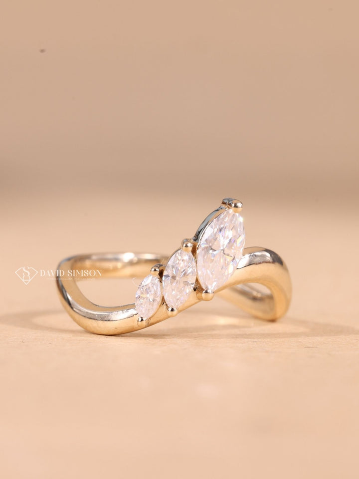 Marquise Cut Moissanite Diamond Curved Unique Wedding Band