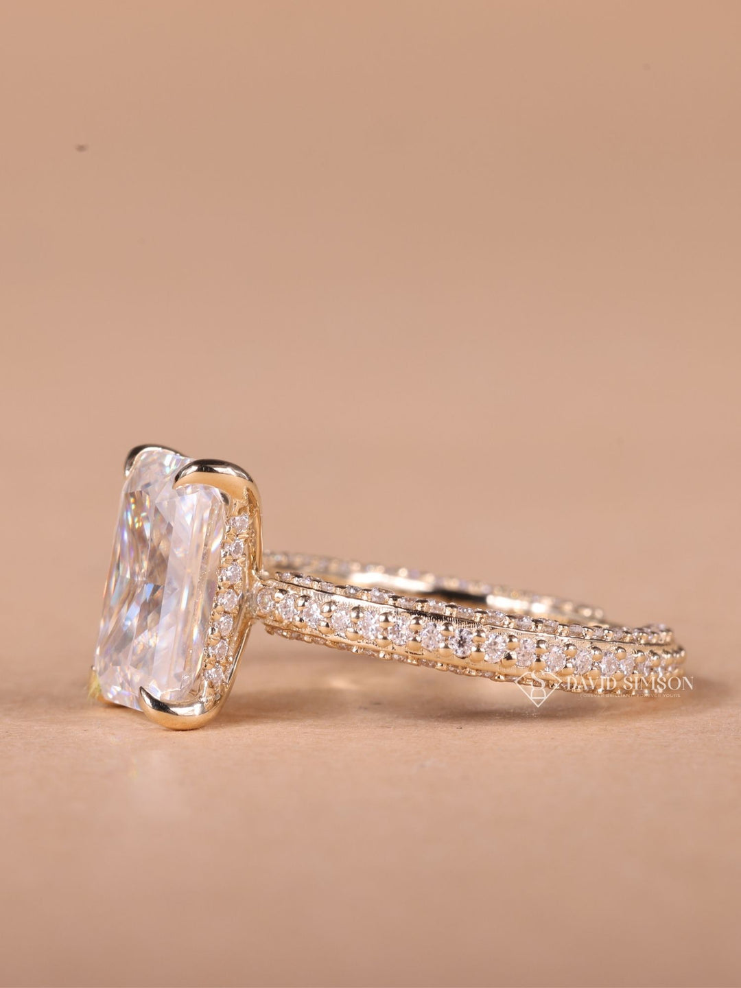 3.0CT-4.0CT Radiant Cut Moissanite Diamond Micro Pave Engagement Ring