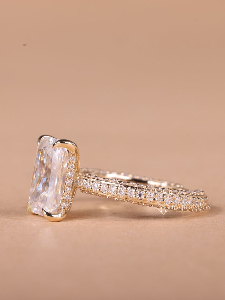 3.0CT-4.0CT Radiant Cut Moissanite Diamond Micro Pave Engagement Ring