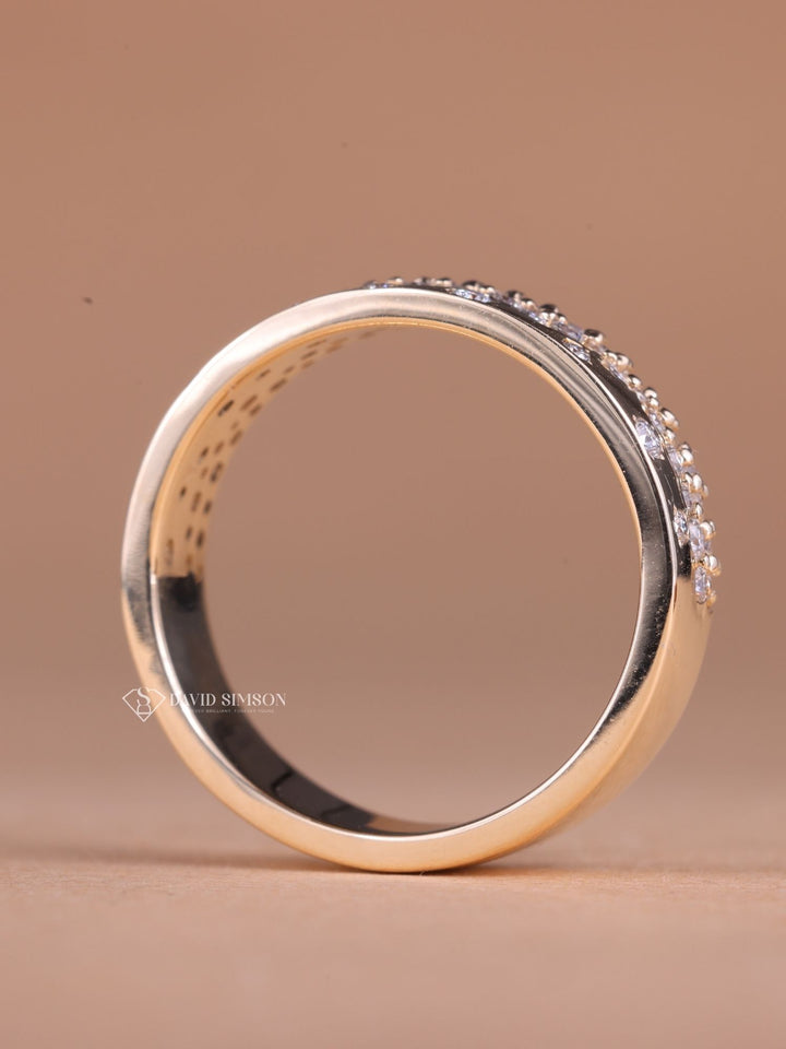 Round Cut Moissanite Diamond Flush Setting Wedding Band