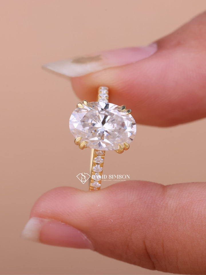 3.0CT-4.0CT Oval Cut Moissanite Hidden Halo & Pave Diamond Engagement Ring