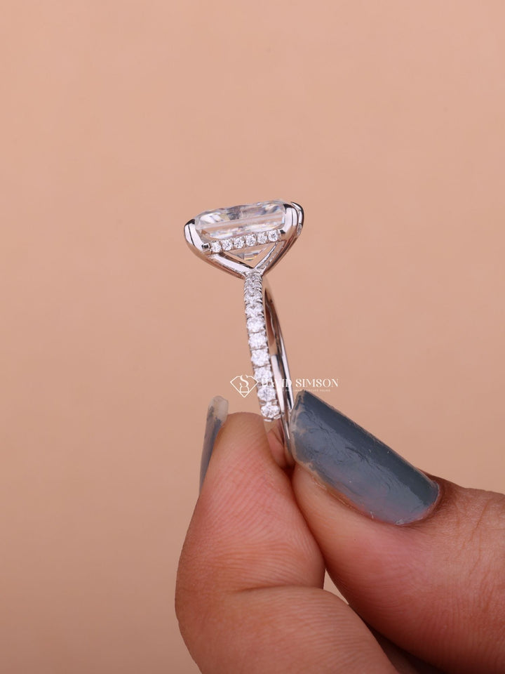3.50CT-4.50CT Radiant Cut Moissanite Hidden Halo Diamond Engagement Ring