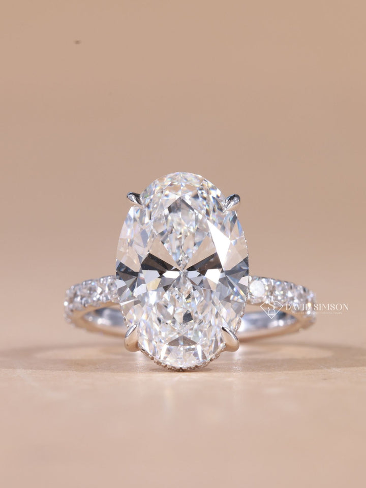 5.0CT-7.0CT Oval Cut Moissanite Diamond Hidden Halo Engagement Ring