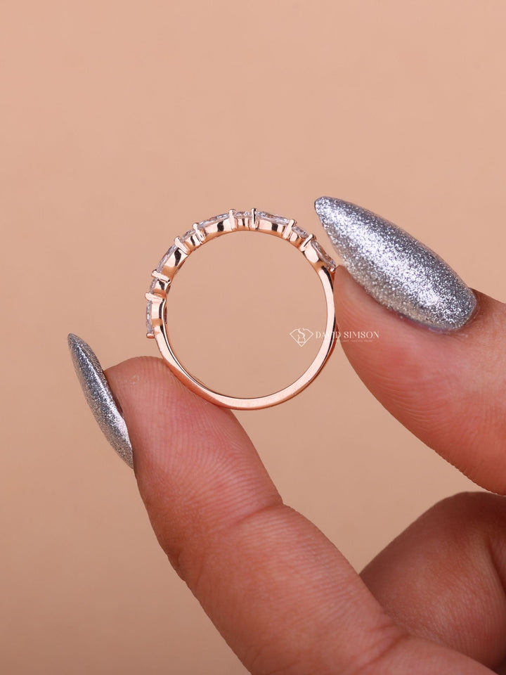 Round & Marquise Cut Moissanite Diamond Alternative Half Eternity Wedding Band