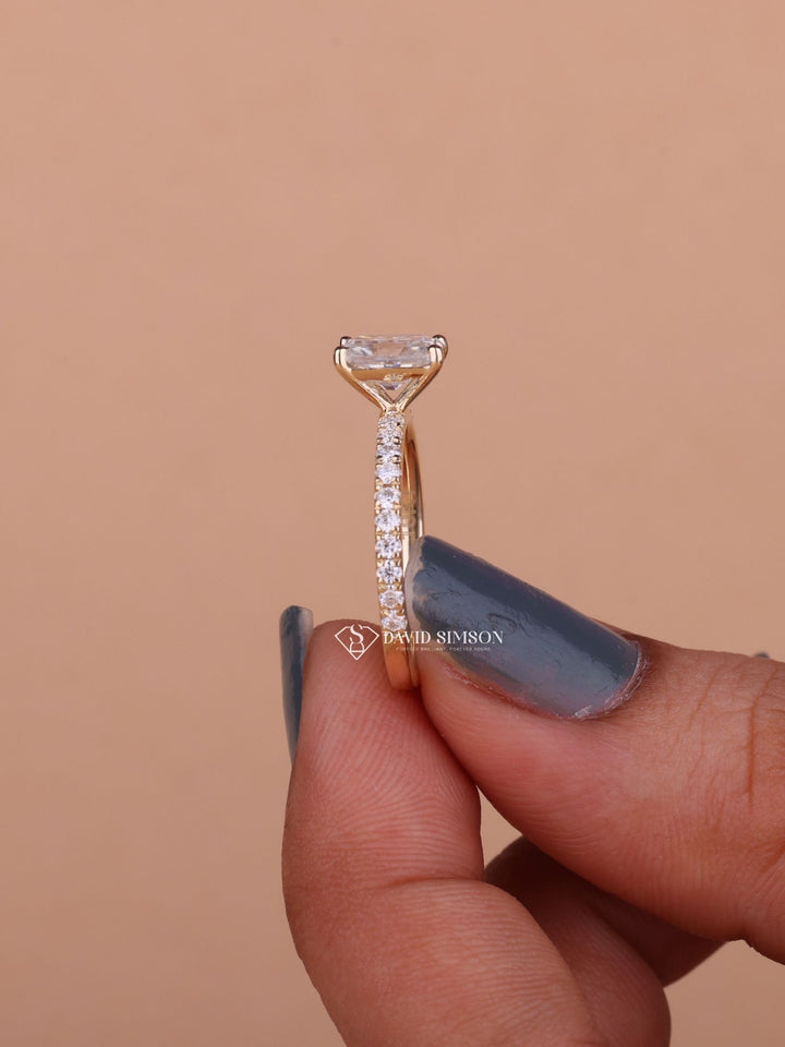 1.50CT-2.50CT Radiant Cut Moissanite Pave Diamond Engagement Ring