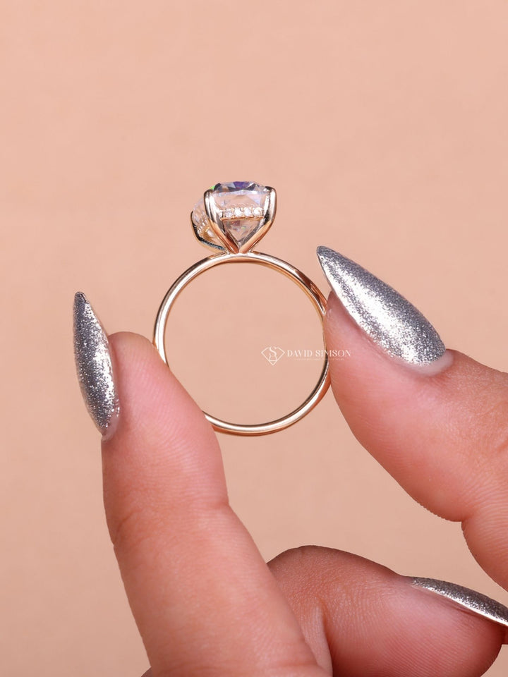 2.0CT-3.0CT Cushion Cut Moissanite Hidden Halo Diamond Engagement Ring