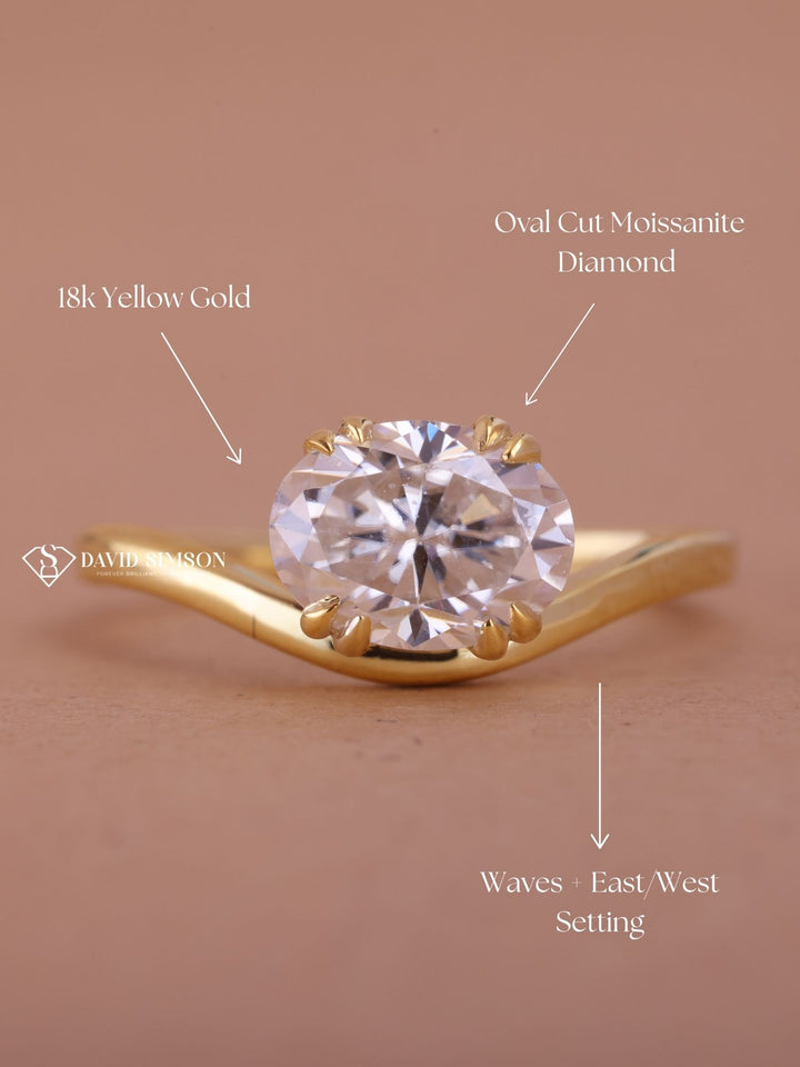 2.0CT-3.0CT East West Oval Cut Moissanite Diamond Wave Engagement Ring