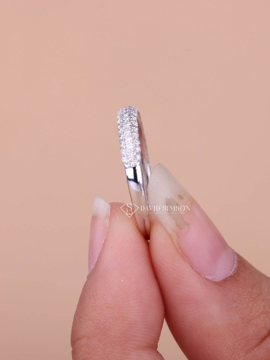 Round Cut Moissanite Diamond Half Eternity Micro pave Wedding Band