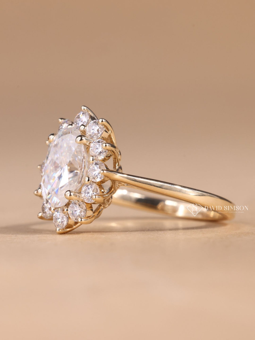 2.0CT-3.0CT Oval Cut Diamond Flower Halo Moissanite Engagement Ring for Her