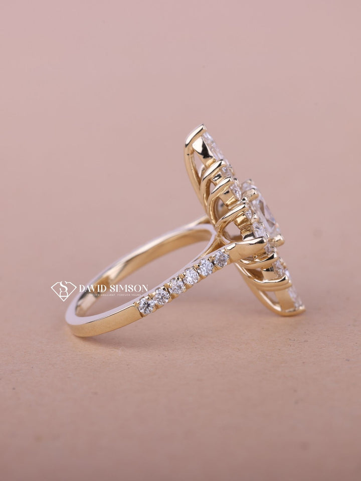 0.50CT-1.50CT Oval Cut Moissanite Diamond Halo Cluster Engagement Ring