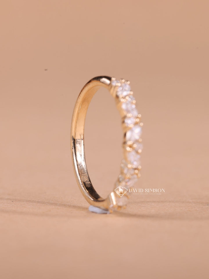 Round & Marquise Cut Moissanite Diamond Half Eternity Wedding Band