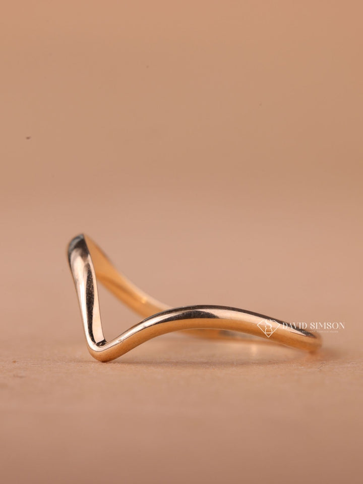 18K Solid Yellow Gold Curved Shape Stacking Wedding Band