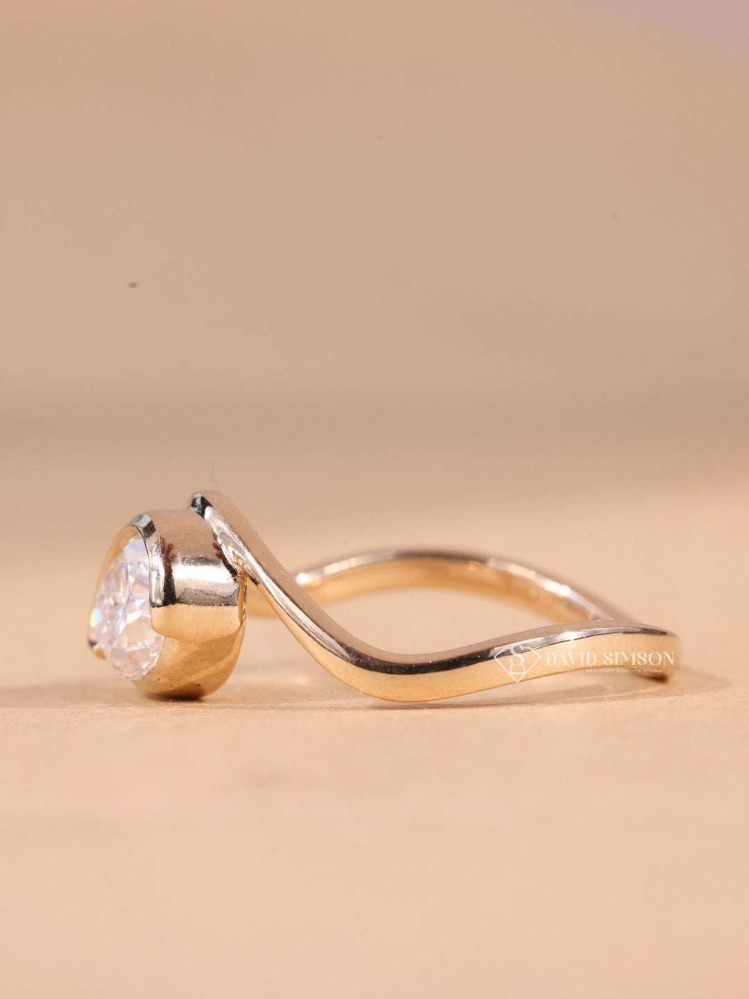 1.50CT-2.50CT Bezel Set Pear Cut Moissanite Diamond Engagement Ring