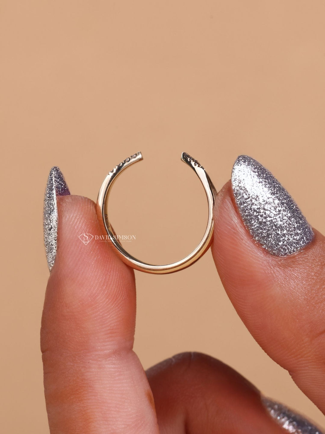 Round Cut Moissanite Diamond Open Curved Stacking Wedding Band