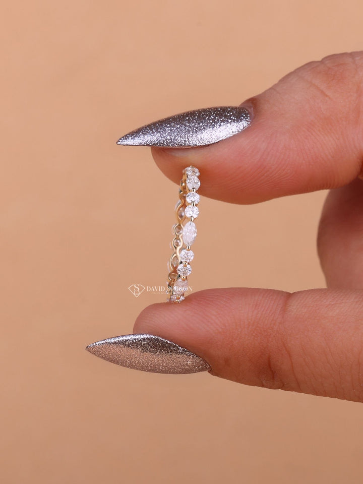 Round & Marquise Cut Moissanite Diamond Full Eternity Wedding Band