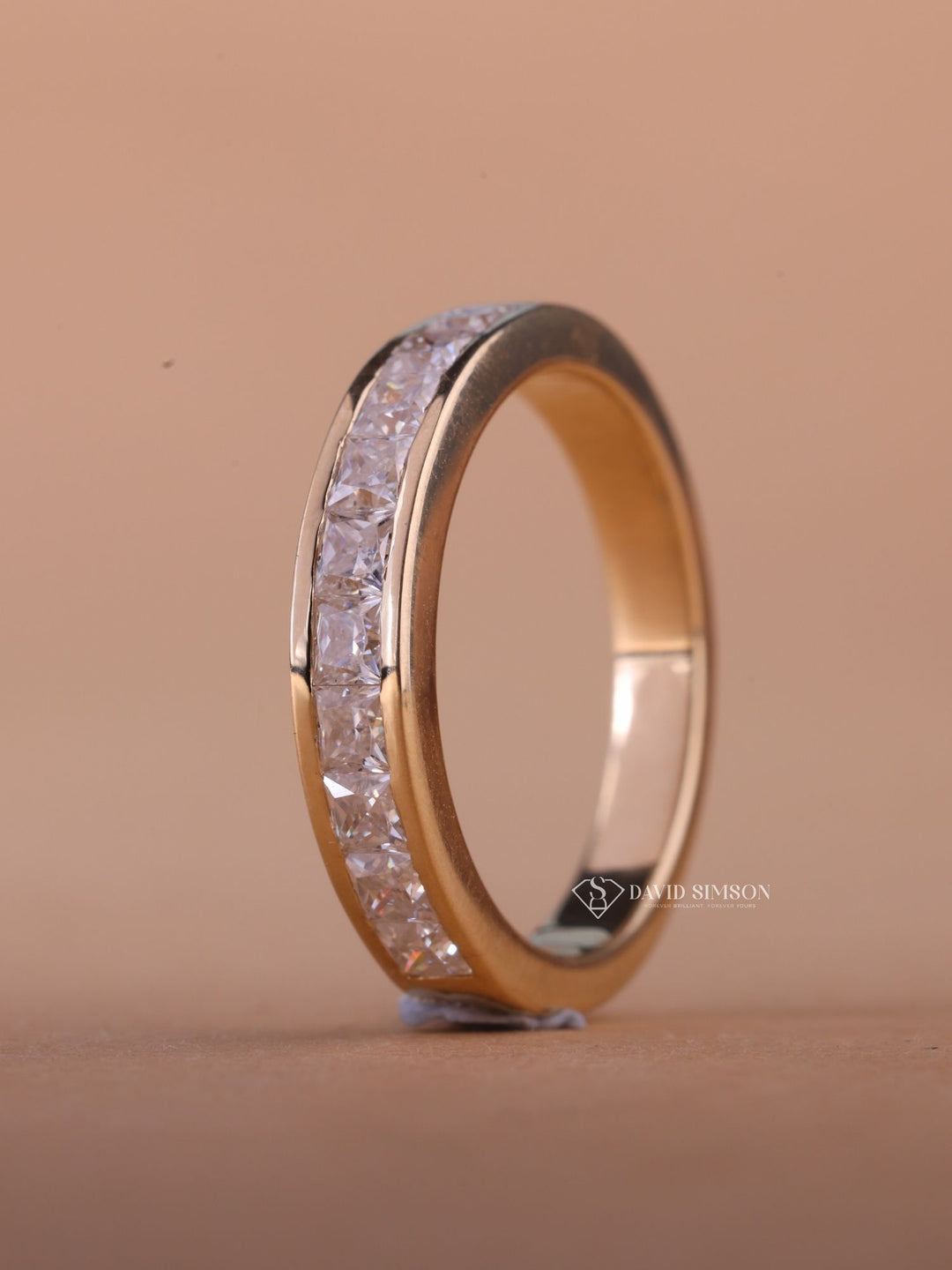 Princess Cut Moissanite Diamond Half Eternity Flush Set Wedding Band