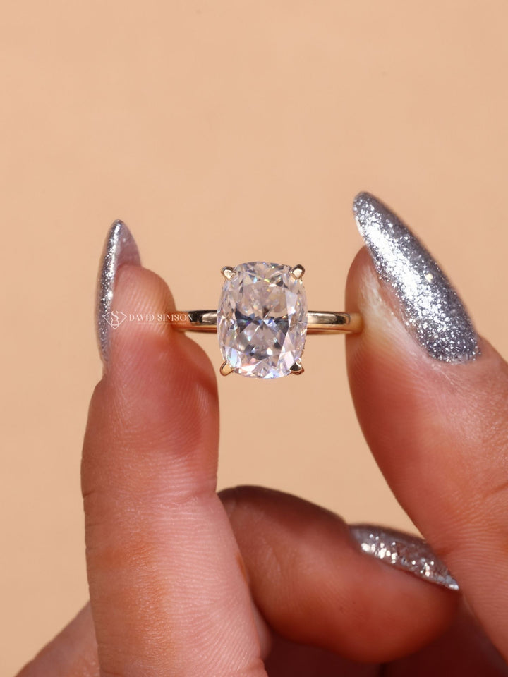 2.0CT-3.0CT Elongated Cushion Cut Diamond Hidden Halo Engagement Ring