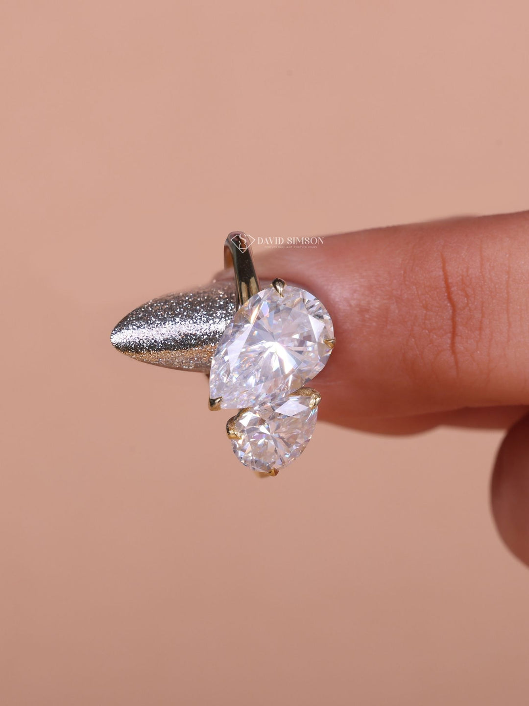 2.50CT Pear Cut Moissanite Diamond Toi et Moi Engagement Ring for Her