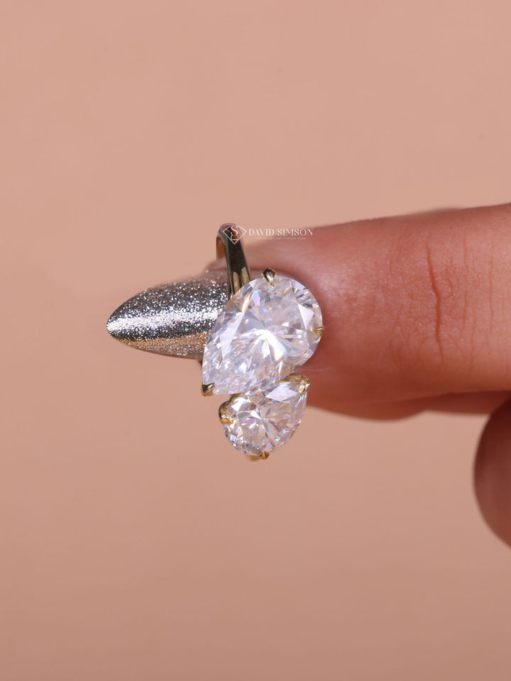 2.50CT Pear Cut Moissanite Diamond Toi et Moi Engagement Ring for Her