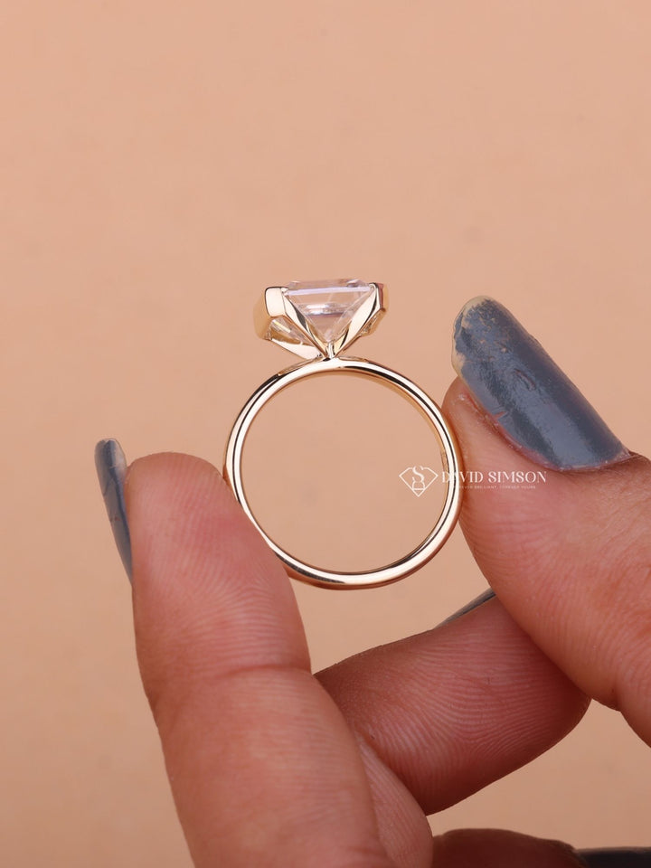 2.0CT-3.0CT East West Emerald Cut Moissanite Diamond Half Bezel Engagement Ring