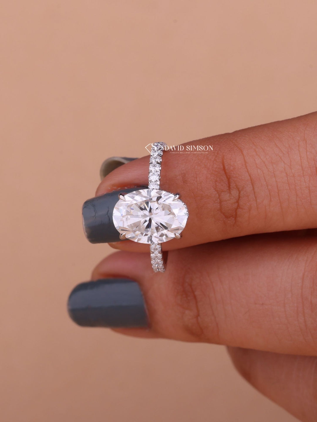 3.0CT-4.0CT Oval Cut Moissanite Hidden Halo Diamond Engagement Ring