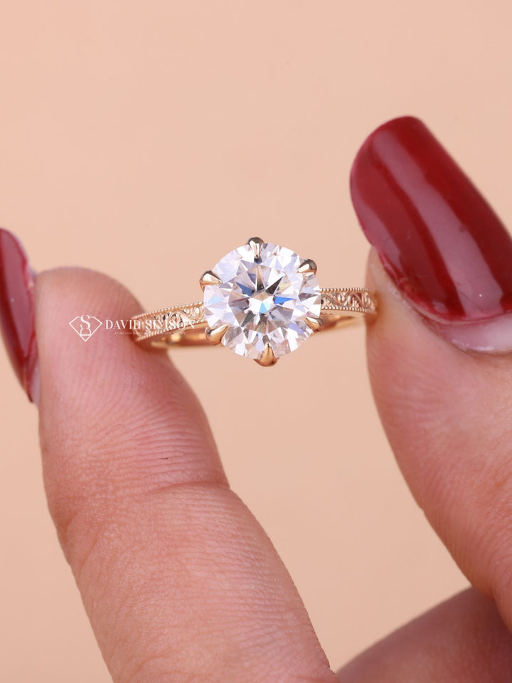 2.0CT-4.0CT Round Cut Vintage Pave Moissanite Engagement Ring