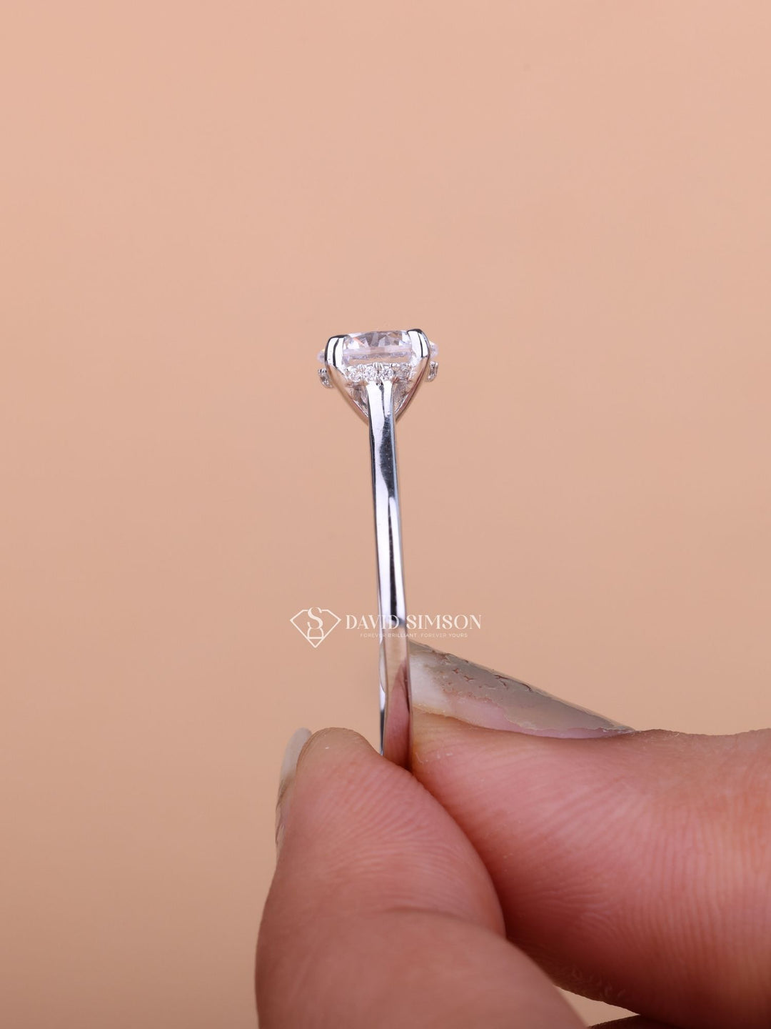 1.0CT-3.0CT Round Cut Moissanite Diamond Bridge Set Engagement Ring