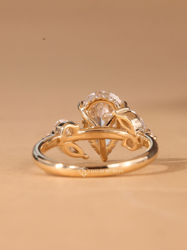 3.0CT-4.0CT Pear Cut Moissanite Diamond Nature Inspired Engagement Ring