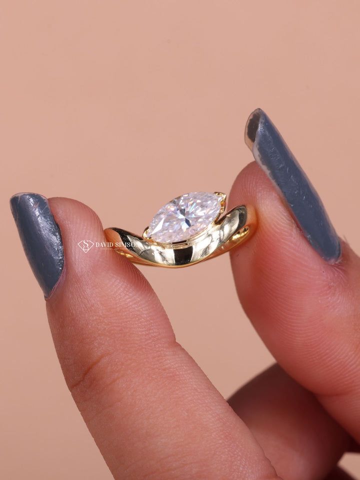 1.50CT-3.50CT Marquise Cut Moissanite East West Wave set Engagement Ring