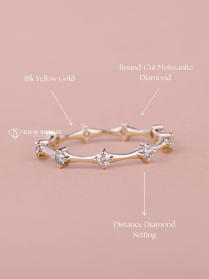 Round Cut Moissanite Distance Diamond Wedding Band for Women