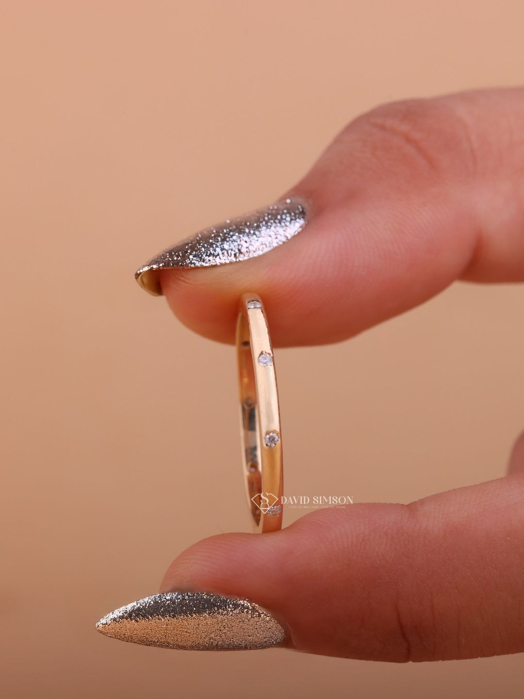 Round Cut Moissanite Diamond Flush Set Wedding Band