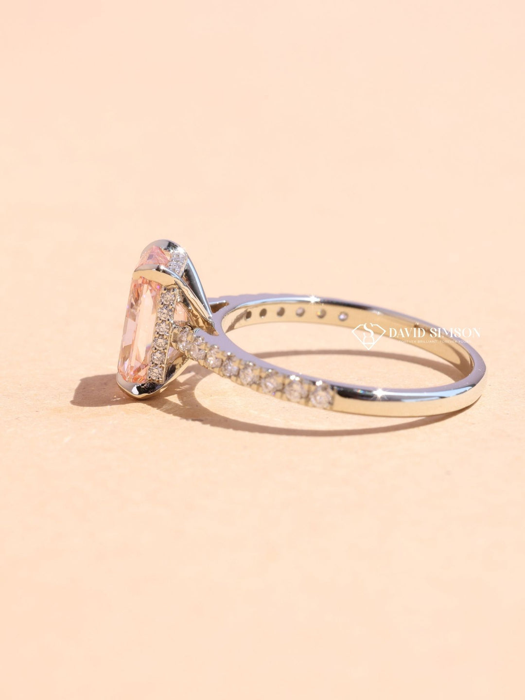 2.0CT-3.0CT Pink Radiant Cut Lab Grown Diamond Hidden Halo Engagement Ring