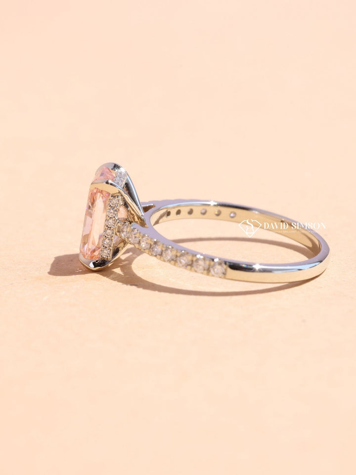 2.0CT-3.0CT Pink Radiant Cut Lab Grown Diamond Hidden Halo Engagement Ring