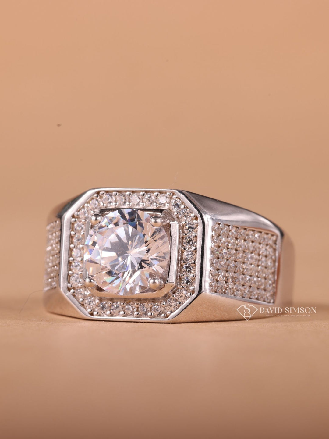 Round Cut Moissanite Diamond Halo Men's Wedding Ring