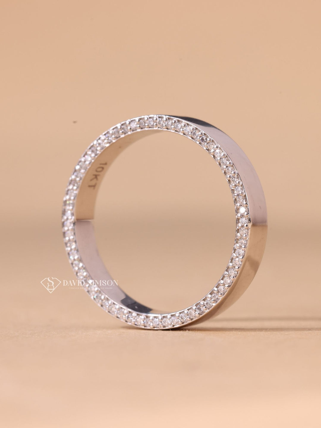 Round Cut Moissanite Diamond Plain White Gold Wedding Band