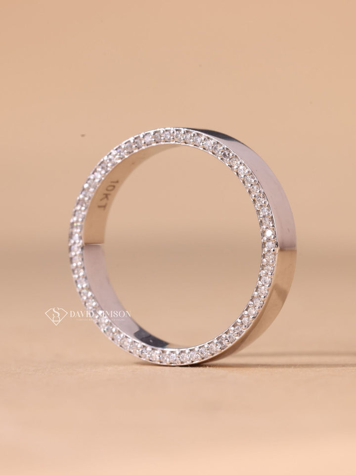 Round Cut Moissanite Diamond Plain White Gold Wedding Band